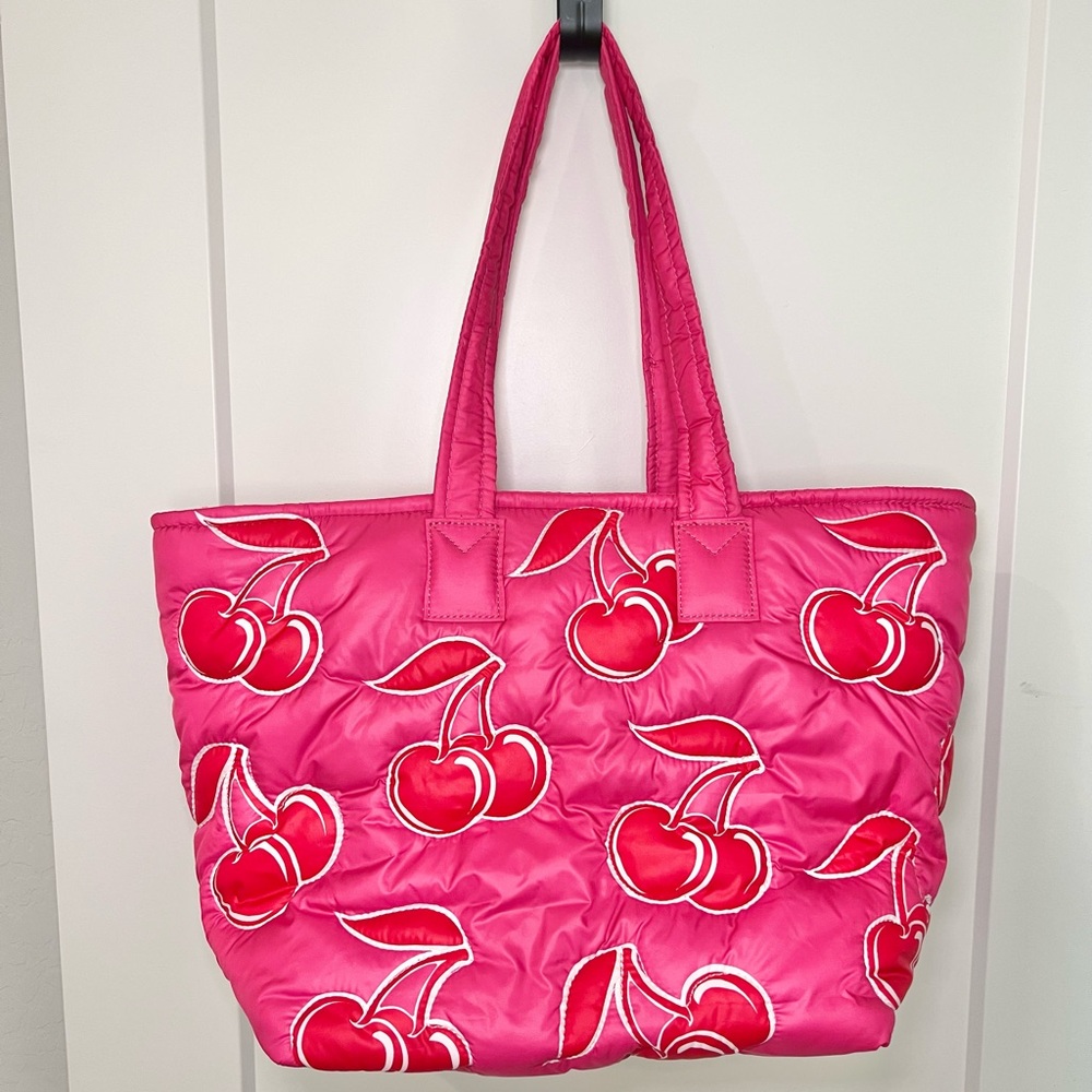 Pink Cherry Puffer Tote Bag